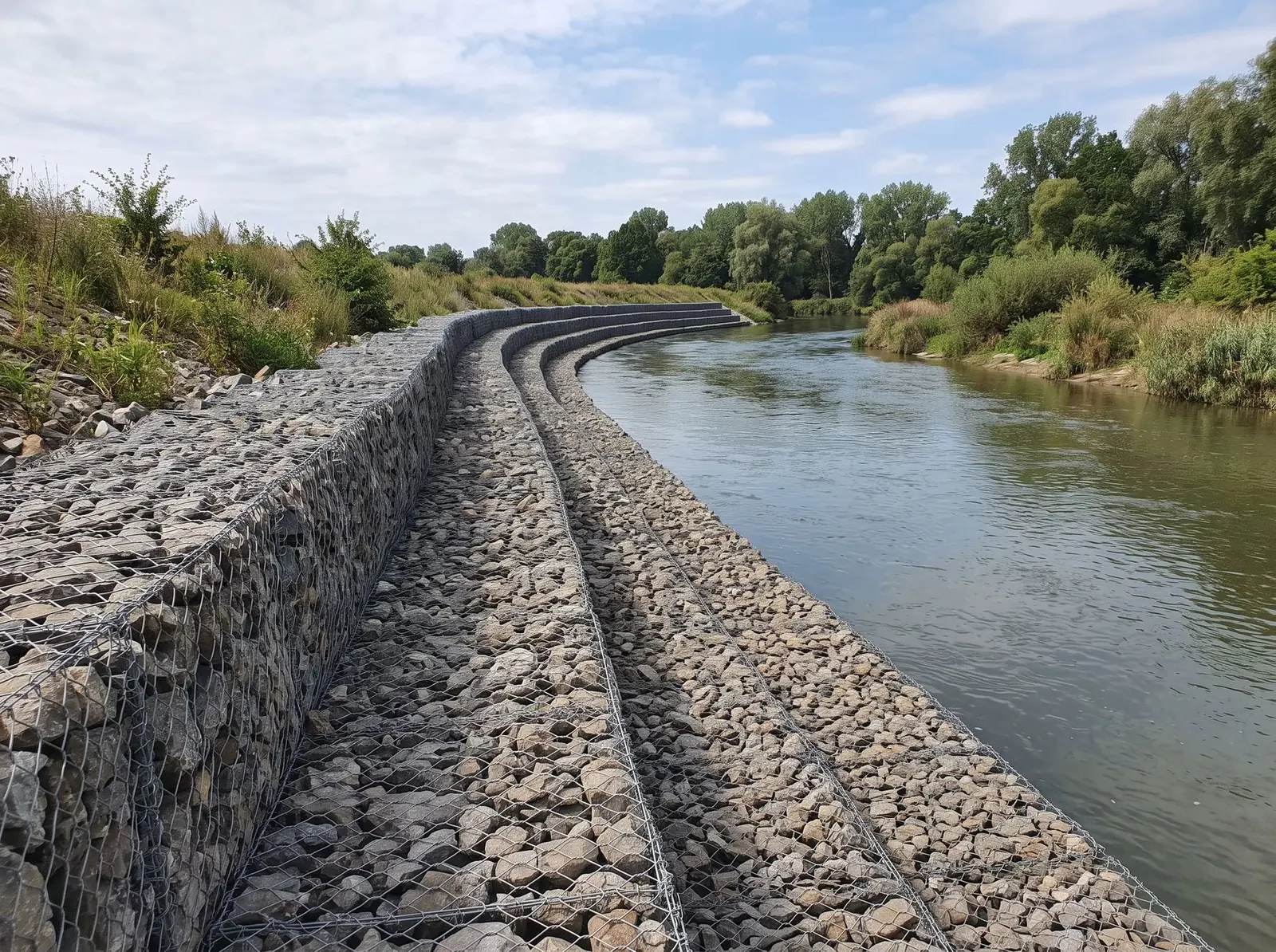 Укрепление берега габионными матрасами